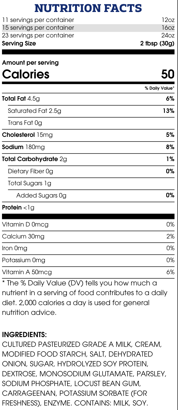 Bison® French Onion Dip Nutrition Facts
